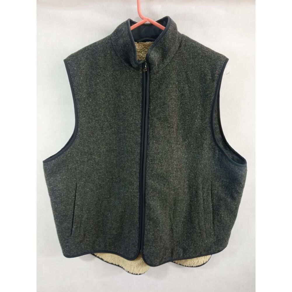 L.L Bean Mens Wool Vest Sherpa Lined Full Zip Vintage Navy Blue Size LARGE R